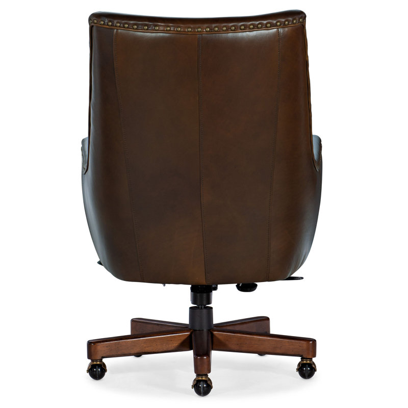 Valencia Arroz Aniline Leather Swivel Chair with Gold Nailhead Trim