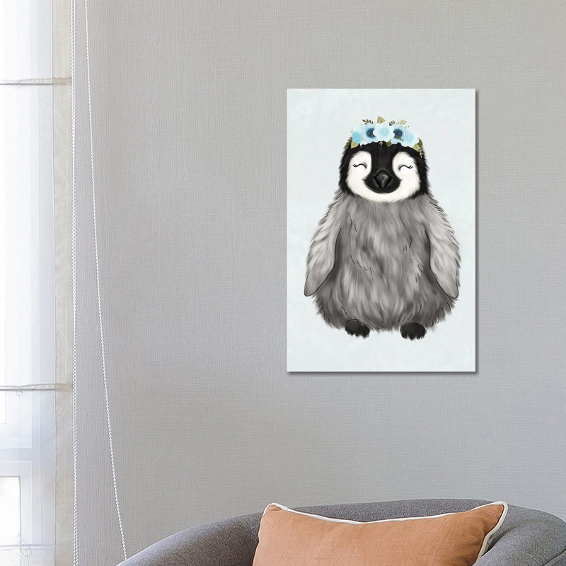 Floral Crown Baby Penguin 1 Piece Wrapped Canvas Wall Art, 66.04 cm H x 45.72 cm W x 1.91 cm D