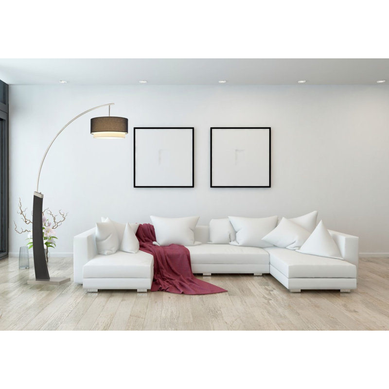 81'' Black/Brushed Steel Arched Floor Lamp, Black and White