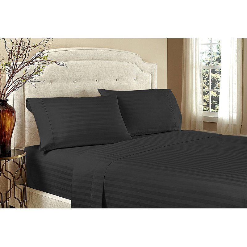  Ensemble de draps en satin de microfibre Luxurious, Ensemble de draps pour très grand lit californien, Noir