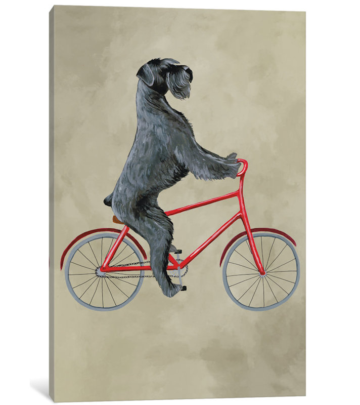 « schnauzer on bicycle », reproduction d’art, H 12 po x l 8 po x P 0,75 po