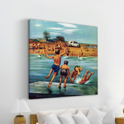 Reproduction d’art sur toile tendue, "truck crème" à la plage de la stevan dohanos
