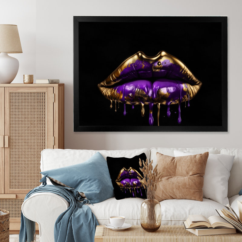 Gold Lips Of Luxury III - art sur toile tendance, Cadre photo noir, H 12 po x l 20 po x P 1 po