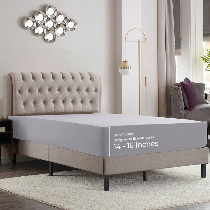 Luxury Double Brushed Microfiber Deep Pocket Fitted Sheet – 16” Mattress Fit, Wrinkle-Free, Fade Resistant & Breathable