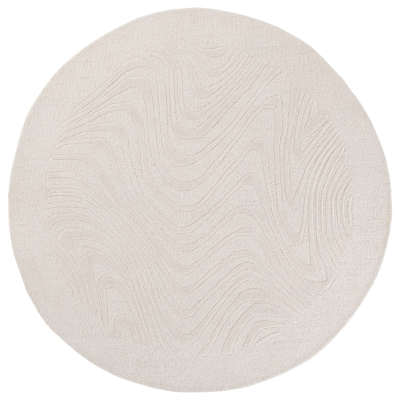 Ebony Hand Tufted Wool Pile Abstract Indoor Rug, Round 6'