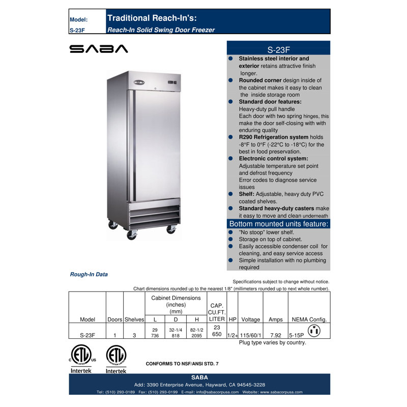 Heavy Duty Stainless Steel Commercial 23 cu ft Upright Freezer