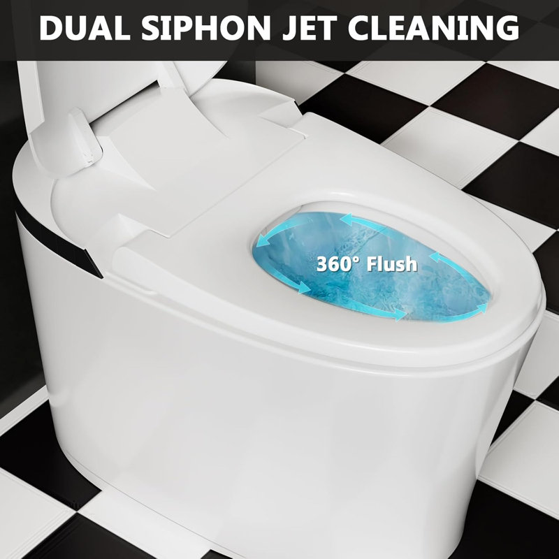 Senfot Smart Toilet, Foot Sensor, Automatic Flush When Standing Up, Heated Seat and Night Light, Toilets for Bathrooms Comfort, Powerful Flushing American Standard Toilet, White