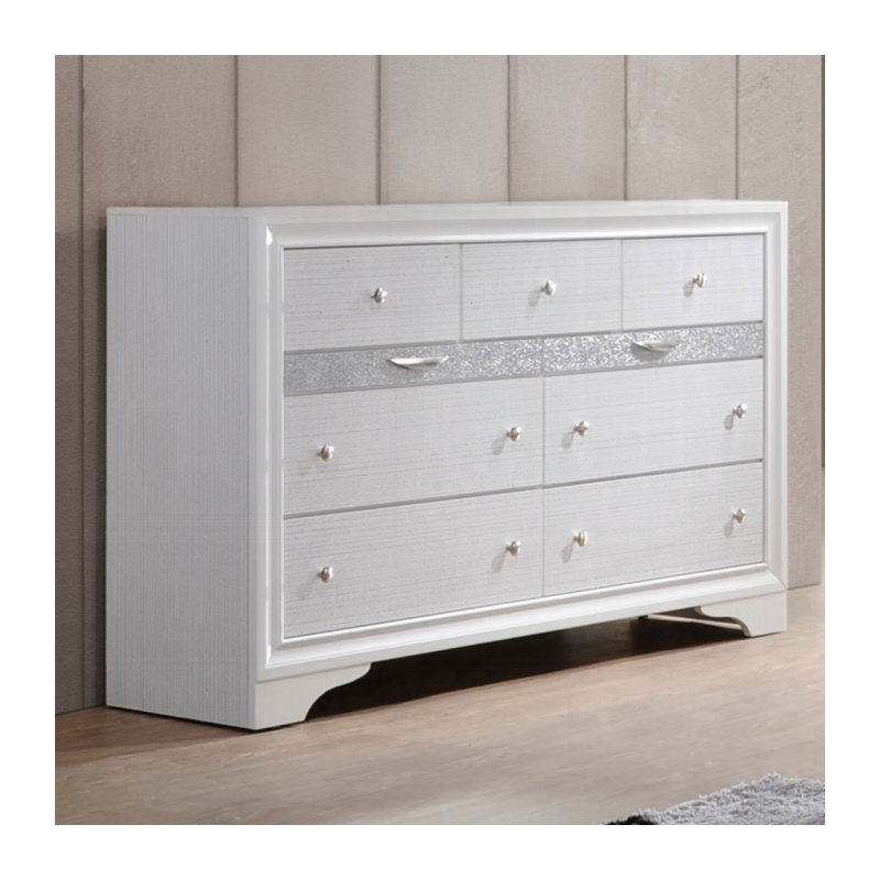 Commode 7 tiroirs Naima, finition blanche, Blanc