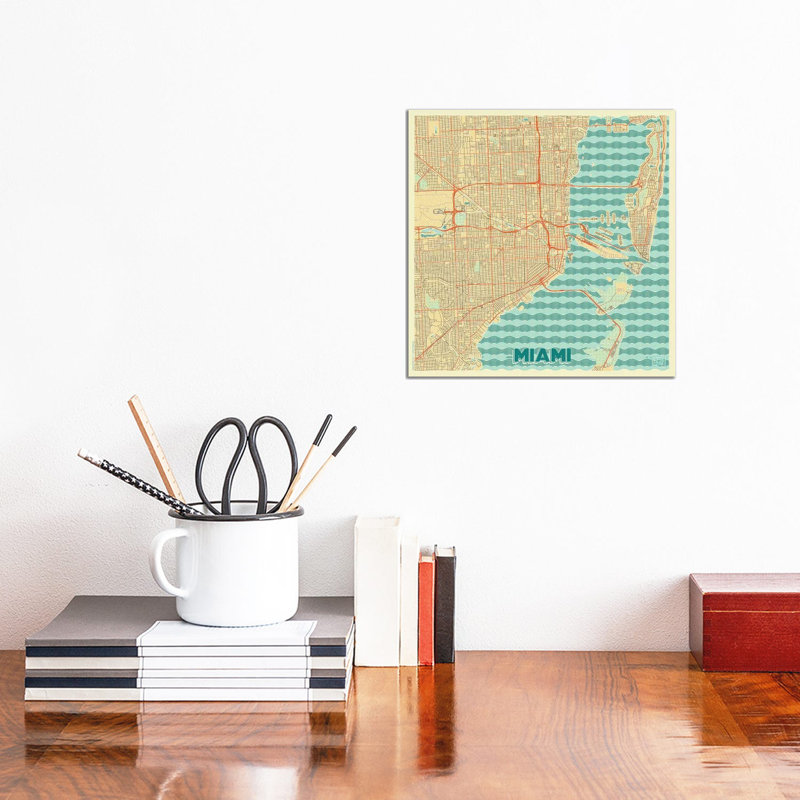 Miami Retro Urban Blueprint Map by Hubert Roguski - Wrapped Canvas Print, 30.48 cm H x 30.48 cm W