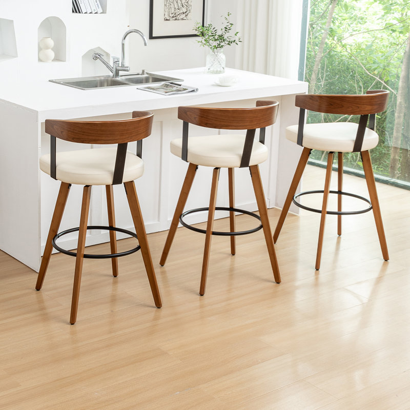 Ensemble de 3 tabourets de comptoir pivotants en cuir Modern, Beige, 3, Tabouret de comptoir (siège d'une hauteur de 26,3