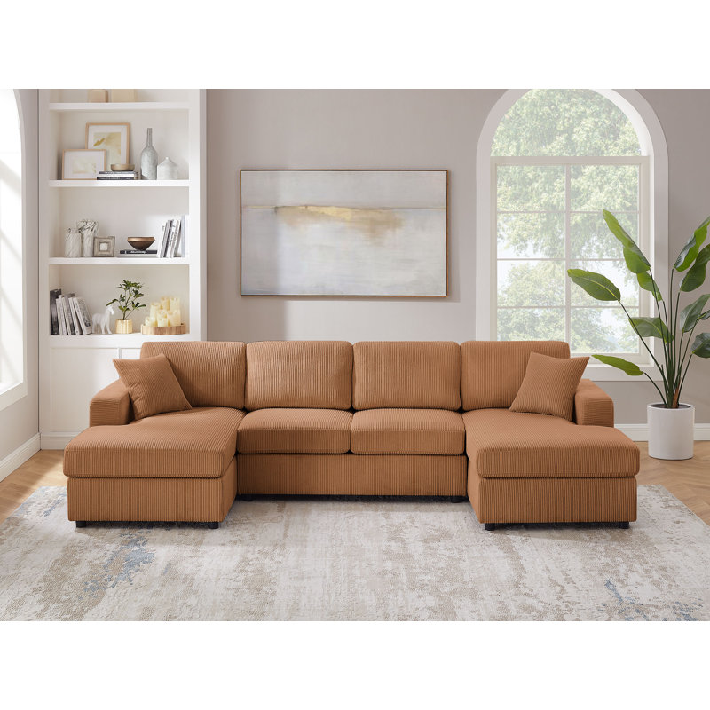 Canapé modulaire rembourré 3 pièces Laiton, 100 % polyester brun clair