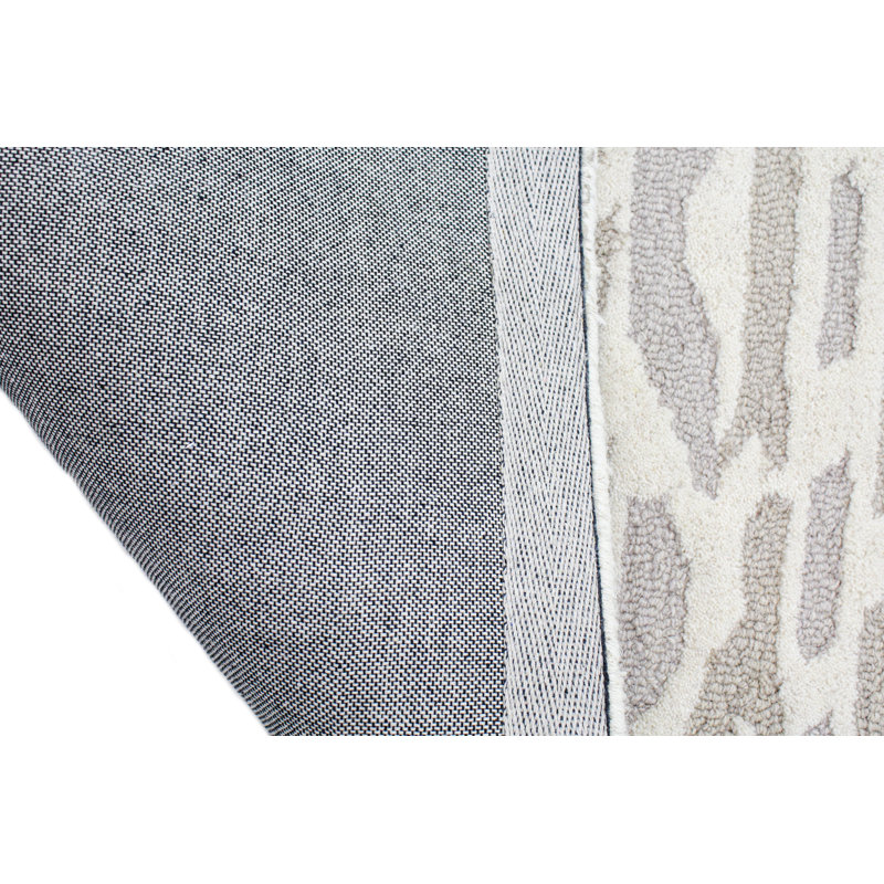 Govany Abstract Handmade Tufted Wool Grey/White Area Rug, Runner 2'6" x 8'