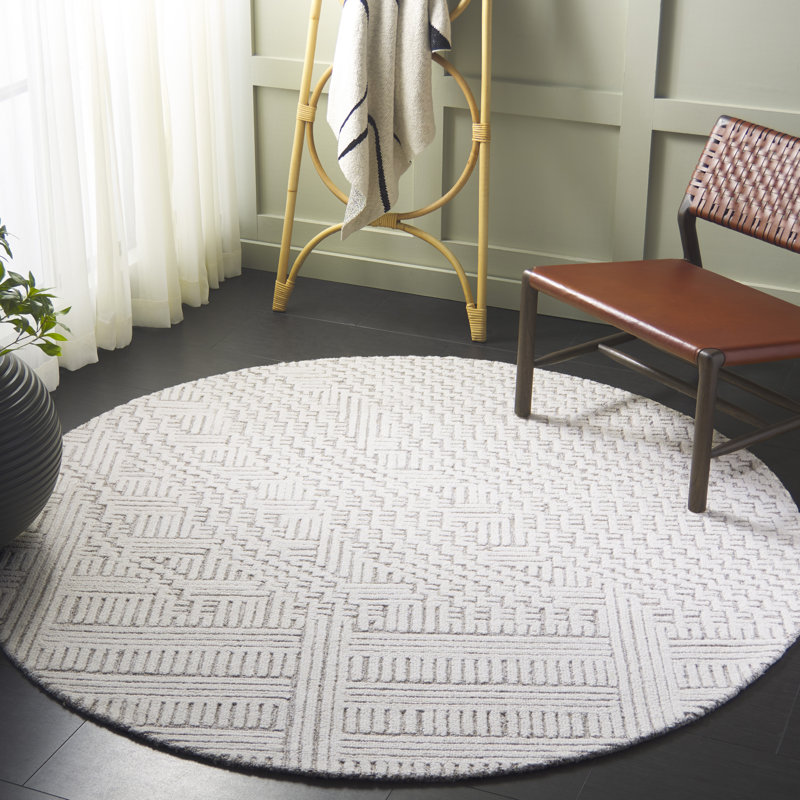 Balalan 601 Hand Tufted Wool/Cotton Abstract Rug in Natural/Ivory, Round 6'