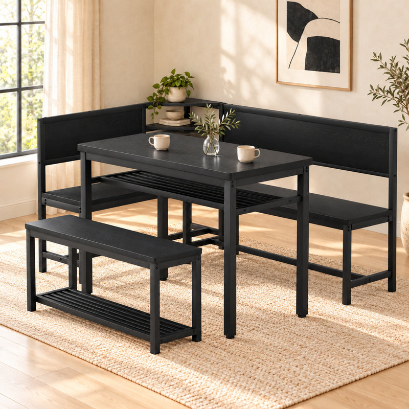 Ensemble de coin-repas White Corner, Noir