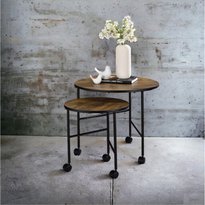 Oblis Vintage Oak Finish Nesting Table Set