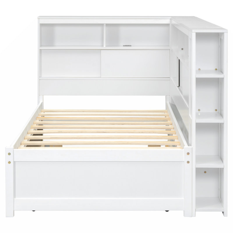 Corner Daybed with USB and Storage, White