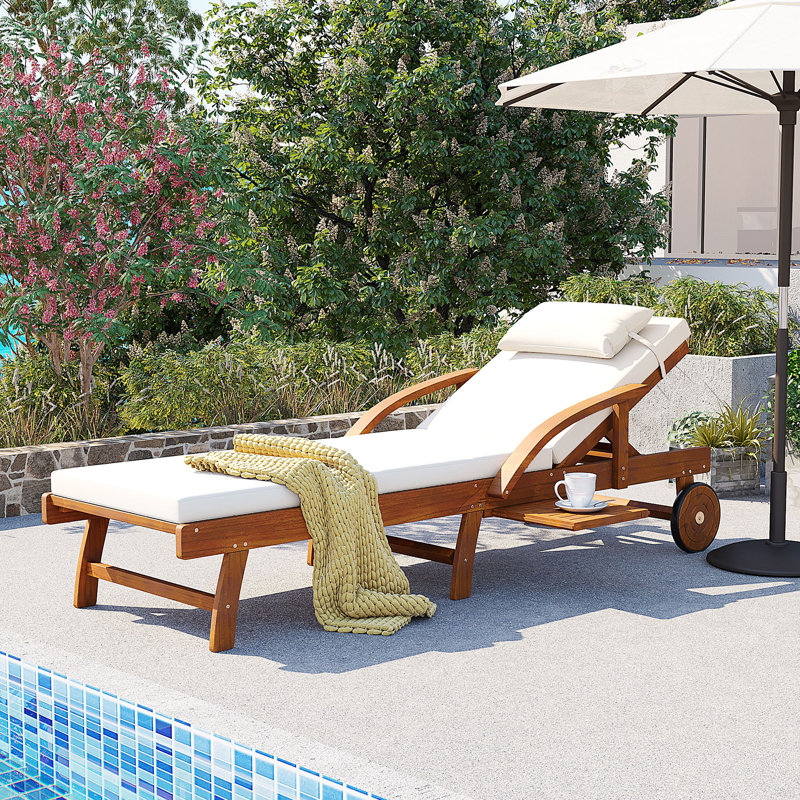 Méridienne d'extérieur réglable de 77,5 po U_Style - Structure en bois d'acacia avec coussins, Beige