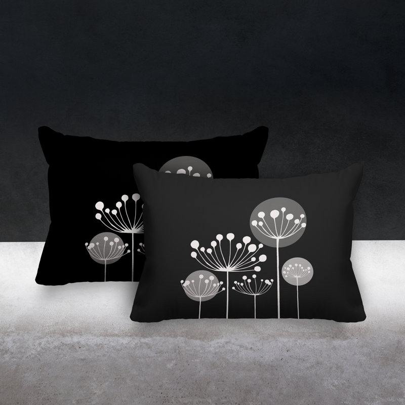 Polyester / Mélange de polyester Housse de coussin rectangulaire intérieure / extérieure lombaire et insert, Noir