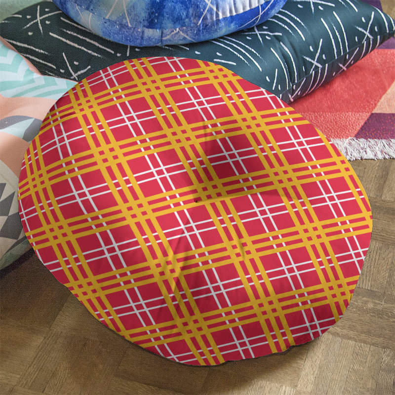 Housse de coussin ronde de luxe Kansas City football/insert, Rouge / blanc / or, 26 po x 26 po