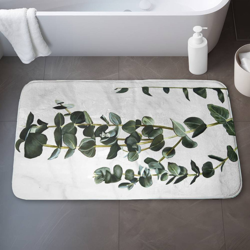 Eucalyptus stems Bath Mat with Non-Slip Backing - Quick Dry Memory Foam Bathroom Rug - Absorbent - Modern Plush Spa-Style - Machine Washable