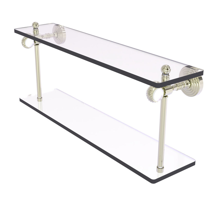 Jarrell 2 Piece Glass Tiered Shelf, Polished Nickel, 5.12" H x 22" W x 9.3" D