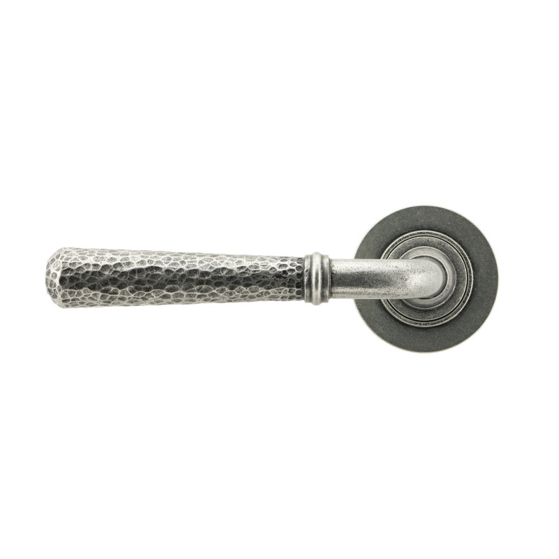 Hammered Newbury Lever on Rose Set (Plain), Pewter Patina