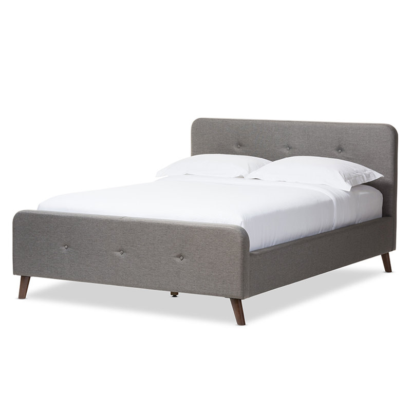 Lit plateforme en tissu d’ameublement Borden, Double, Gris