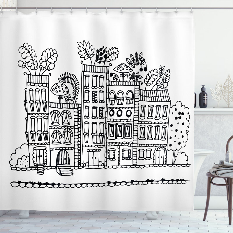 Rideau de douche décoration apartment + crochets, H 69 po x l 70 po