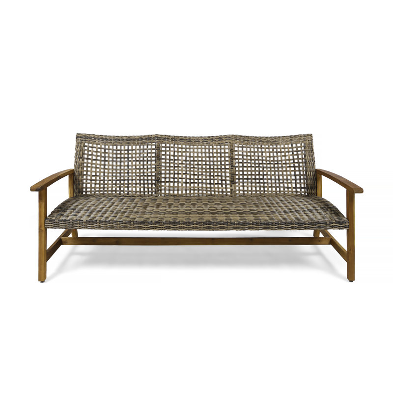 Bedingfield 75.5'' Wide Straight Wicker Patio Sofa, Natural Stained/Gray