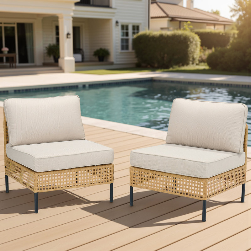 Ensemble de canapé modulaire d'extérieur en osier naturel avec coussins beiges Boho