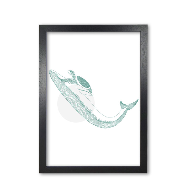 Marine Animals Whale And Turtle - Print, Black Grain Frame, 42 cm H x 30 cm W x 5 cm D