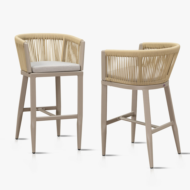 Ensemble de 2 tabourets de bar à hauteur de comptoir avec tabourets de bar en rotin et coussins pour la cuisine, Champagne