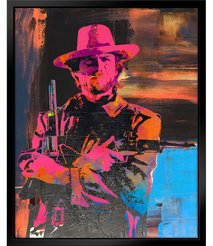 «Clint Eastwood Pop Art», estampe numérique sur toile avec cadre flottant vertical, H 30 po x l 24 po