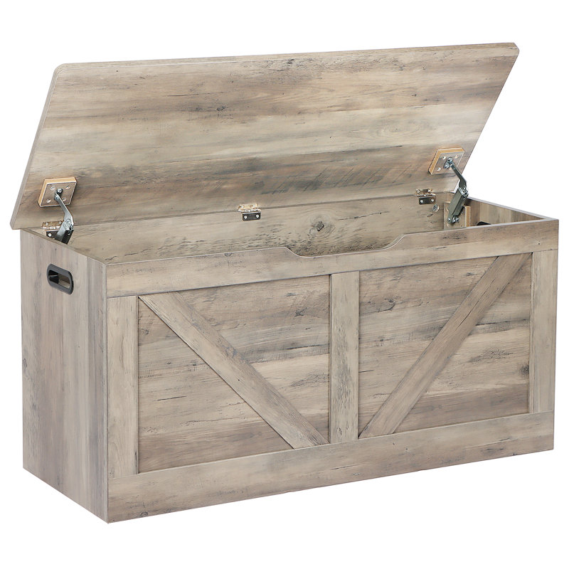 39.4" Large Storage Trunk With 2 Safety Hinges, Grey, Gray
