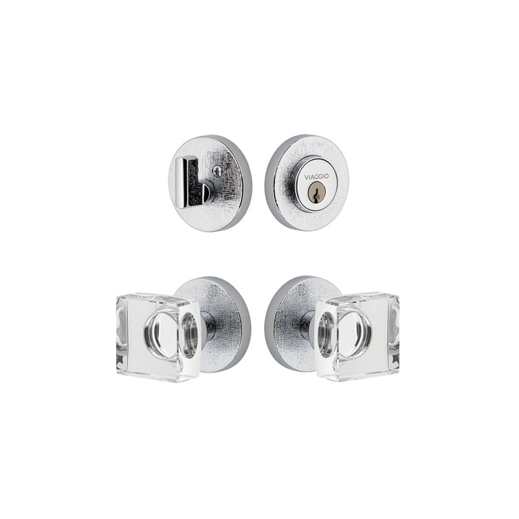 Viaggio Circolo Linen Texture Rosette Complete Entry Set with Quadrato Crystal Knob