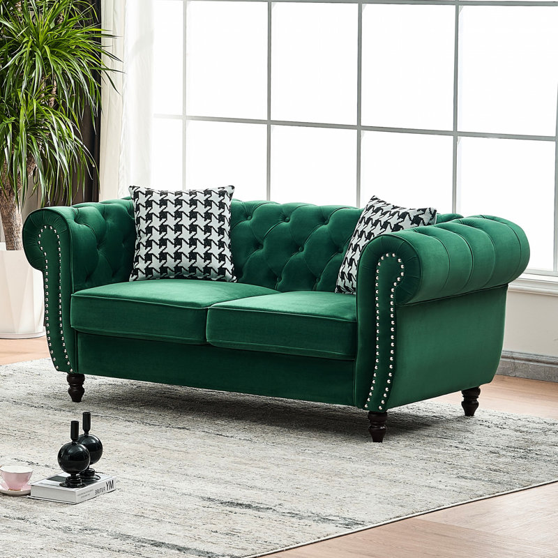 Fauteuil 65 po en velours 2 places avec accoudoirs roulés, tête de clou et siège mi-moelleux, pour accoudoirs roulés d'appartement, limite de poids de 450 lb, bureau