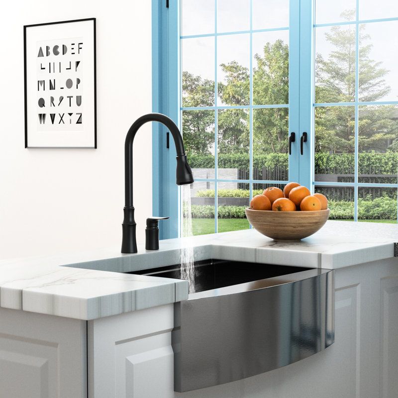 Kitchen Sink Faucet, Separate Handle, Matte Black Look, Single Operation For One Water Adjustment, 360 Rotating Pull-Down With Retractable Spray Nozzle, Ceramic Cartridge High Seal Performance, And