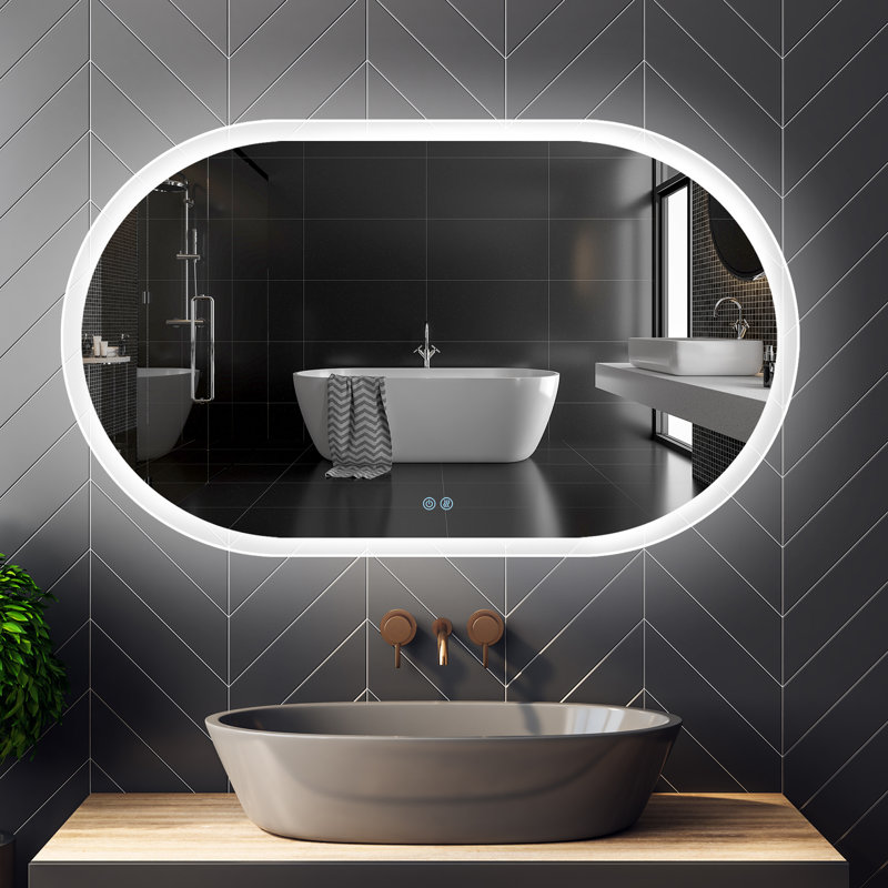 40 x24 Inch Oval LED Vanity Mirror with Lights Frameless Bathroom Backlit  Anti-Fog Dimmable Horizontal & Vertical