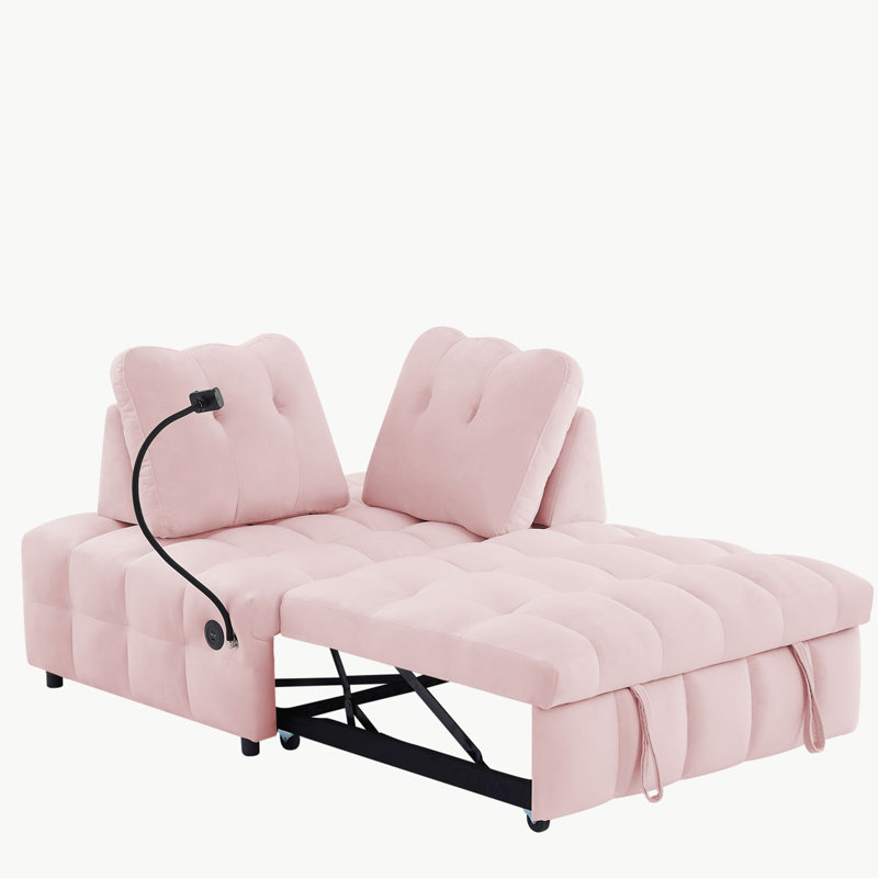 Pull Out Sofa Bed, Pink Velvet