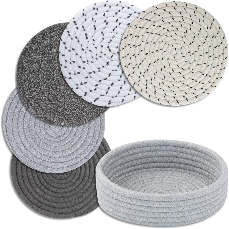 Lot de 5 sous-plats gris résistants à la chaleur avec panier de rangement