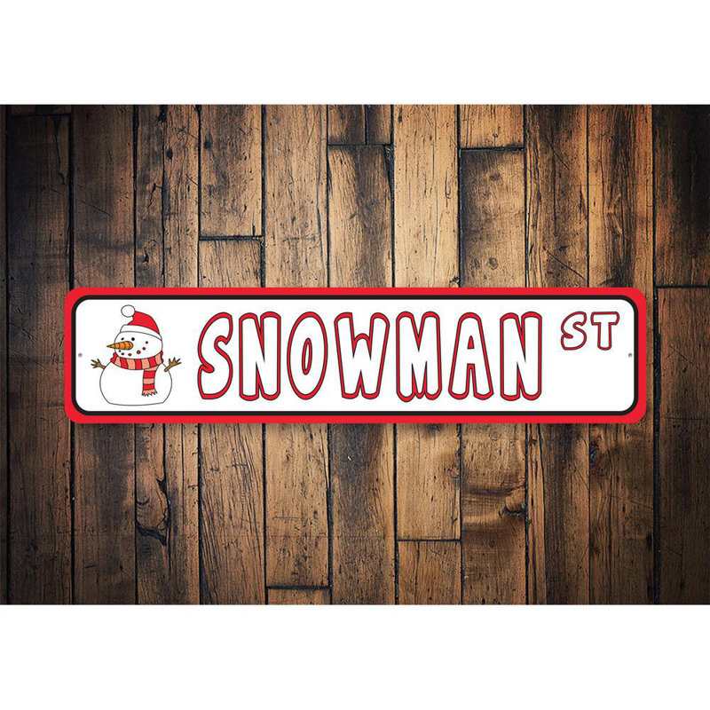 Plaque en aluminium Snowman Street, H 4 po x l 18 po x P 0,04 po