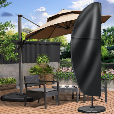 Patio Umbrella Cover,Heavy Duty 420D Oxford Fabric With Pole & Zipper (Khaki)
