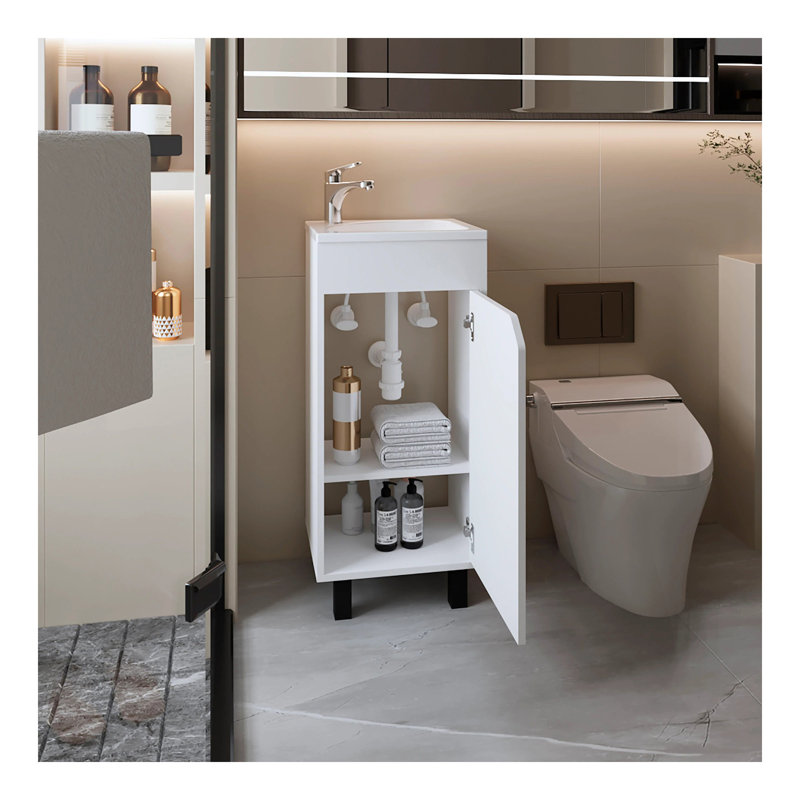 Meuble-lavabo avec lavabo et robinet intégrés, Blanc