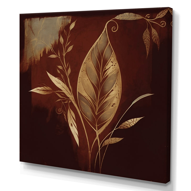 «Terra Cotta Chocolate Leaves IV», reproduction sur toile, H 16 po x l 16 po x P 1 po, Toile tendue