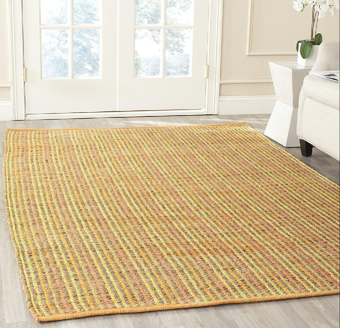 Grand Tapis Moderne Tissé 160x230 Cm – Argent/gris Et Jaune Moutarde – Neuf