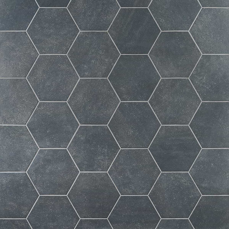 Texstone 9" Matte Porcelain Hexagon Tile, Dark Gray