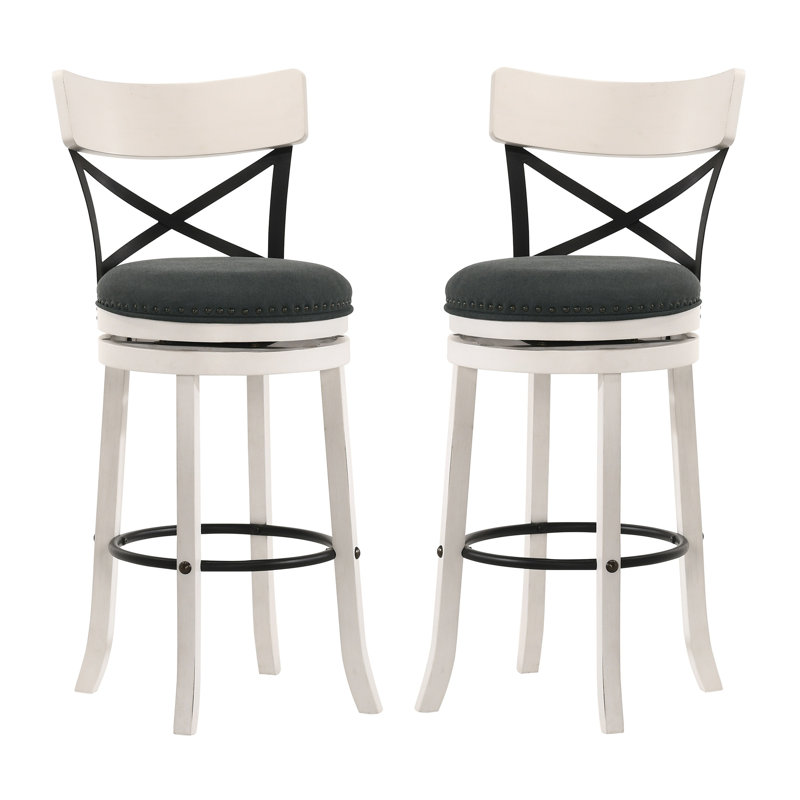 Tabouret de bar pivotant en bois massif de 19,5 po de largeur Hesser, ensemble de 2, Noir / blanc mer