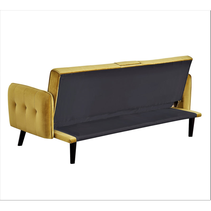 Canapé-lit convertible en velours avec porte-gobelet, Polyester jaune
