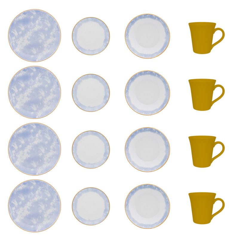 Abernathy Porcelain China Dinnerware Set 16 Piece - Service for 4