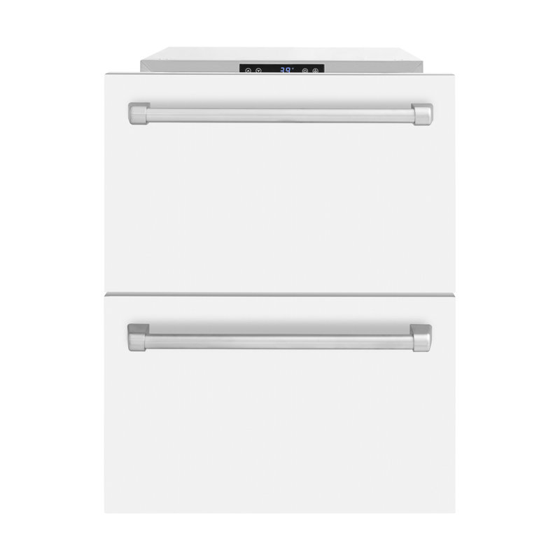 ZLINE Autograph Edition 24 in. Touchstone 168 Can Outdoor-Rated Dual Refrigerator Drawer with Doors and Handles, White Matte